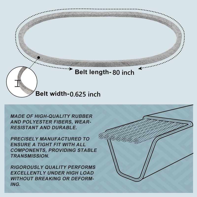 Holdly 5/8 x 80 Inch Mower Belt Replace for Cub Cadet 01009787 01009787P Lawn Mower Belt Kevlar Lawn Mower Belt Compatible with Cub Cadet Z-Force with 44" 48" 54" Mower Decks (01009787P) - Image 2